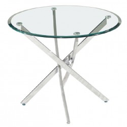 Mesa comedor redonda cristal y cromo.