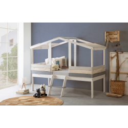 Cama Cabaña Robin de Madera en Blanco, Gris Claro, Gris Oscuro de 206x131x165 cm