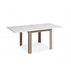 Mesa de comedor Kata tipo libro de 90x90 cm Blanco Polar / Roble Extensible a 180 cm