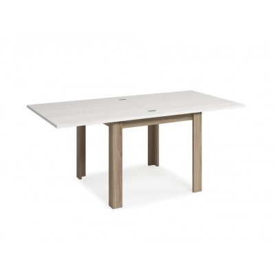 Mesa de comedor Kata tipo libro de 90x90 cm Blanco Polar / Roble Extensible a 180 cm