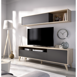 Mueble de Salón TV Compacto Oslo de 180 cm Grafito / Roble Natural
