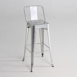 Taburete alto  metal  con respaldo  color plata