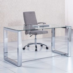 Mesa de Despacho de Cristal y Patas Cromadas de 140x70 cm.