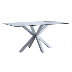 Mesa Comedor Konos de Cristal de 160x90 cm. y Patas Metálicas Blancas