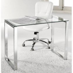 Mesa estudio o despacho cristal y patas cromadas de 100 cm